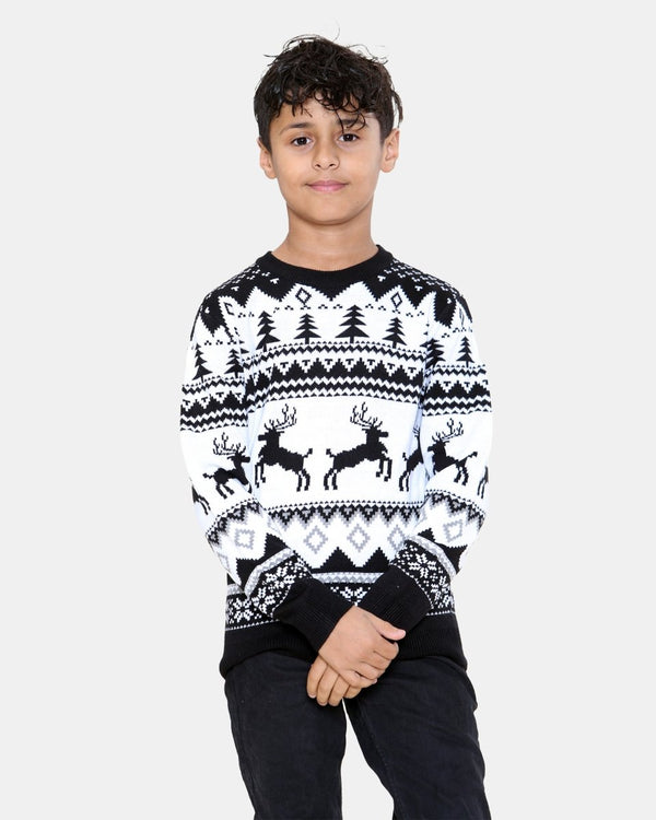 noroze Jumping Reindeer Black Kids Xmas Jumper