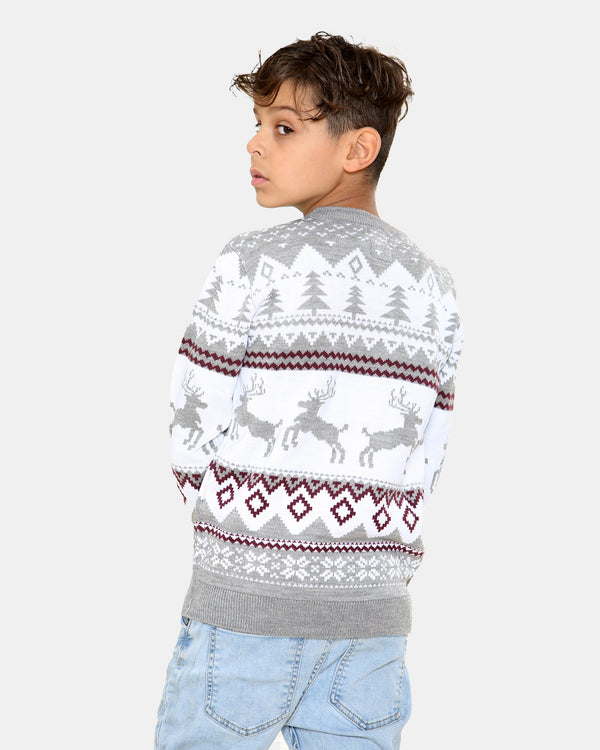 Noroze Jumping Reindeer Grey Kids Xmas Jumper
