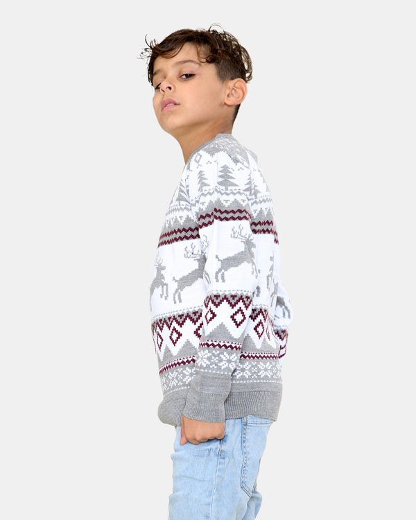 Noroze Jumping Reindeer Grey Kids Xmas Jumper