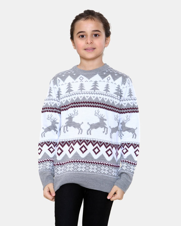 Noroze Jumping Reindeer Grey Kids Xmas Jumper