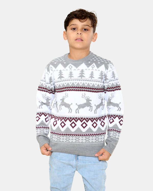 noroze Jumping Reindeer Grey Kids Xmas Jumper
