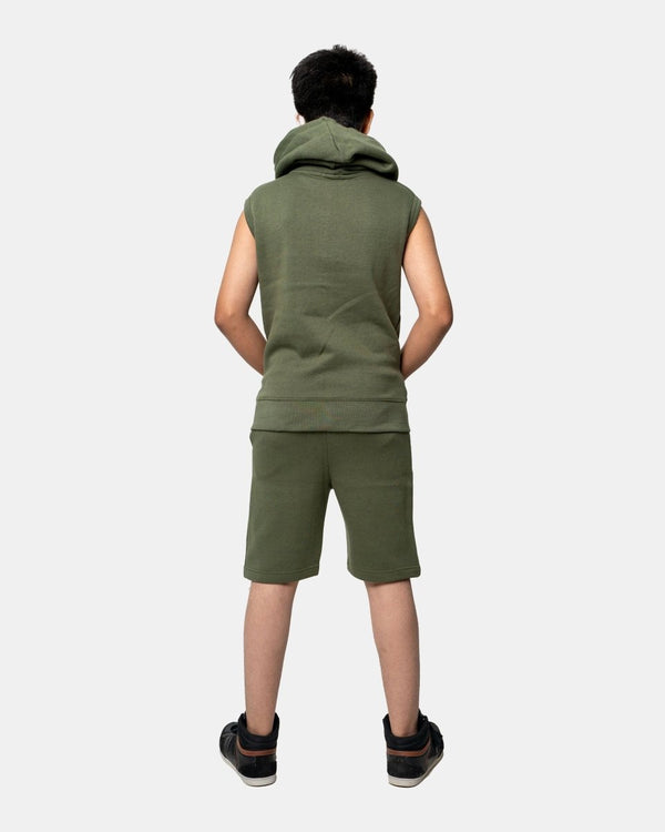 Noroze Khaki Boys Gilet Sleeveless Hoodie