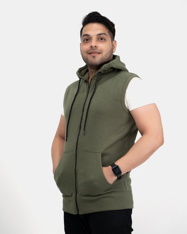 Noroze Khaki Casual Zip-Up Men's Hoodie