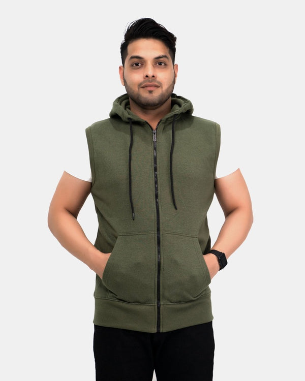 noroze Khaki Casual Zip-Up Men's Hoodie