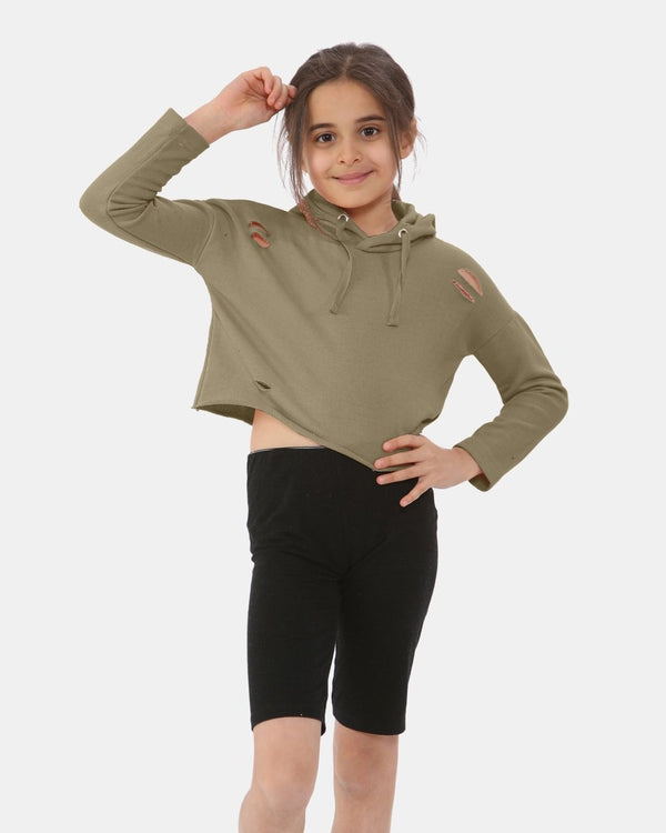 noroze Khaki Girl's Long-Sleeve Hoodie