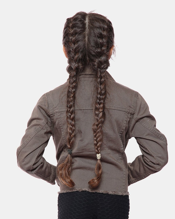 Noroze Khaki Kid's Cropped Denim Jacket