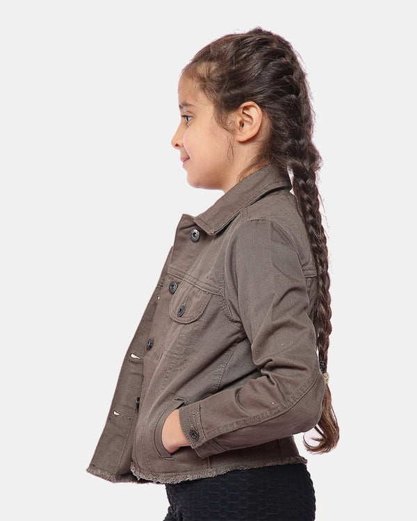 Noroze Khaki Kid's Cropped Denim Jacket