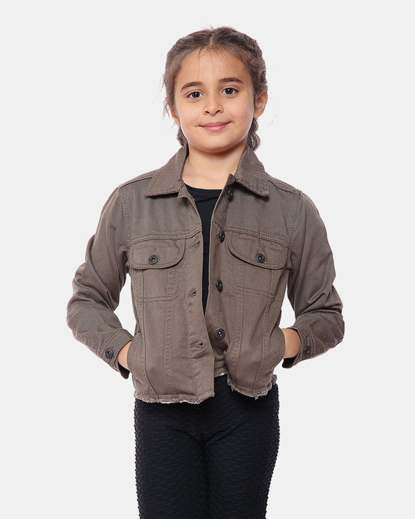 noroze Khaki Kid's Cropped Denim Jacket