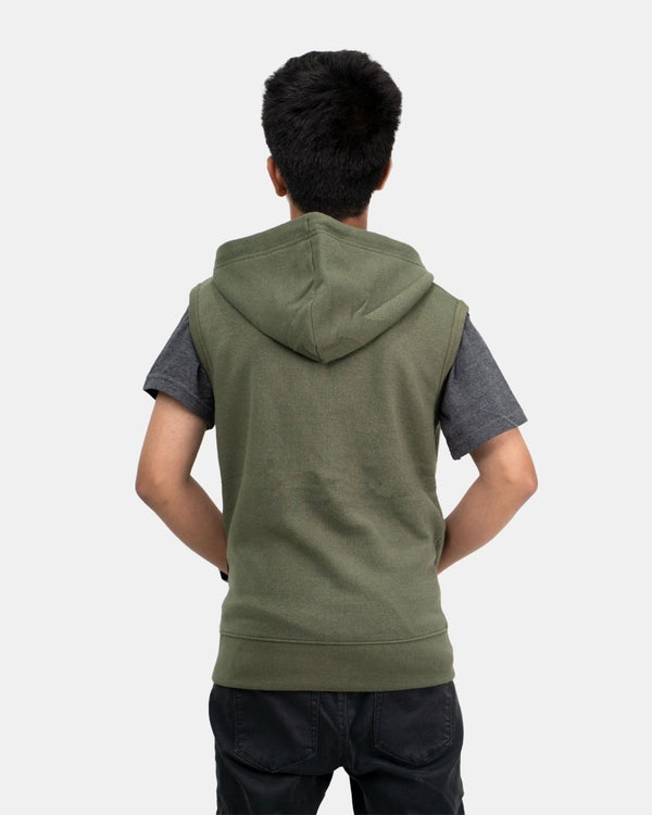 Noroze Khaki Kid's Sleeveless Casual Hoodie