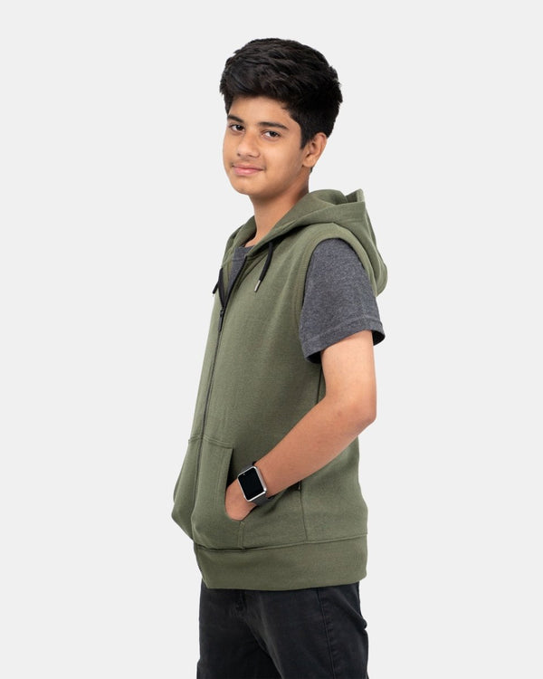 Noroze Khaki Kid's Sleeveless Casual Hoodie