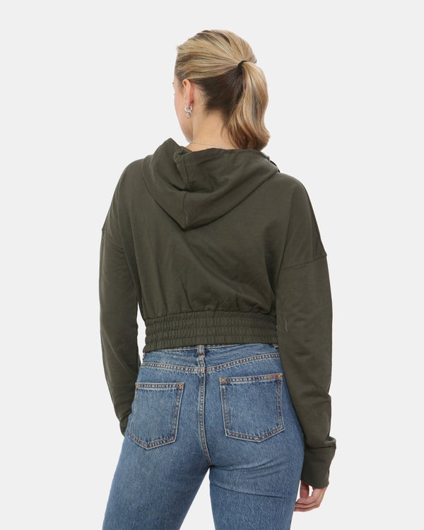 Noroze Khaki Ladies Zip-Crop Hoodie