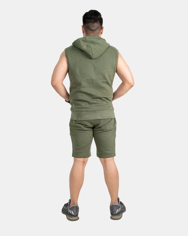 Noroze Khaki Mens S-Less Short Tracksuit Set