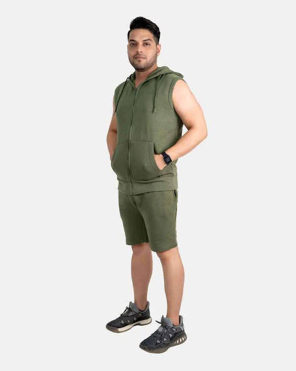Noroze Khaki Mens S-Less Short Tracksuit Set