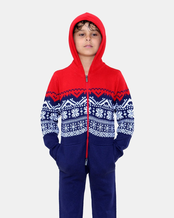 Noroze Kids Aztec Red/Navy Knitted Onesie
