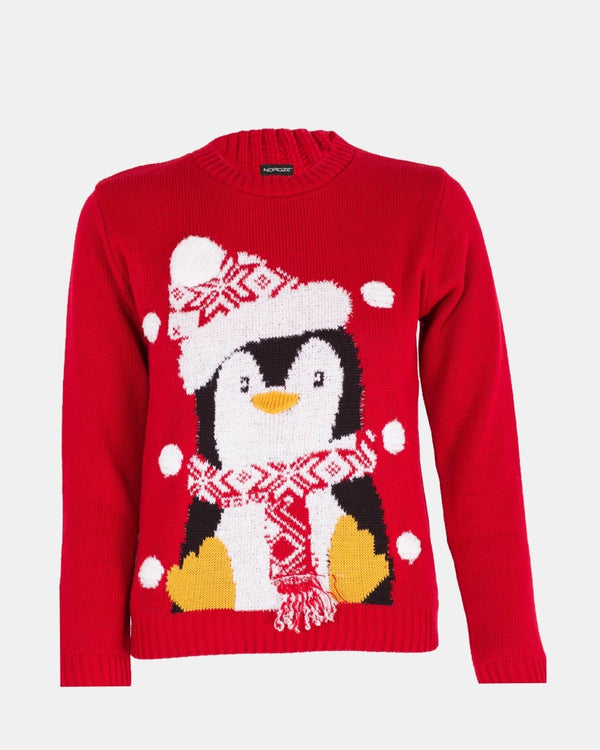 Noroze Kids Penguin Red Retro Christmas Jumper