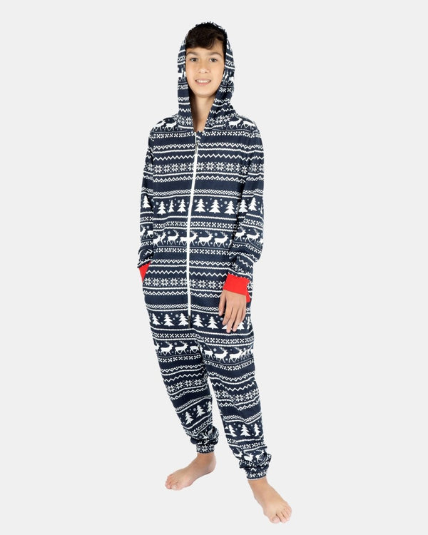 noroze Kids Reindeer Navy Christmas Onesie
