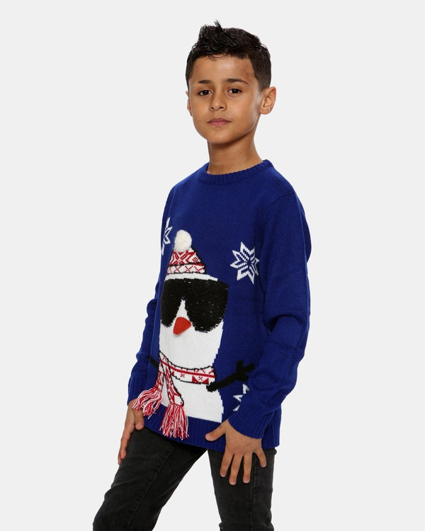 Noroze Kids Snowman Blue Retro Christmas Jumper