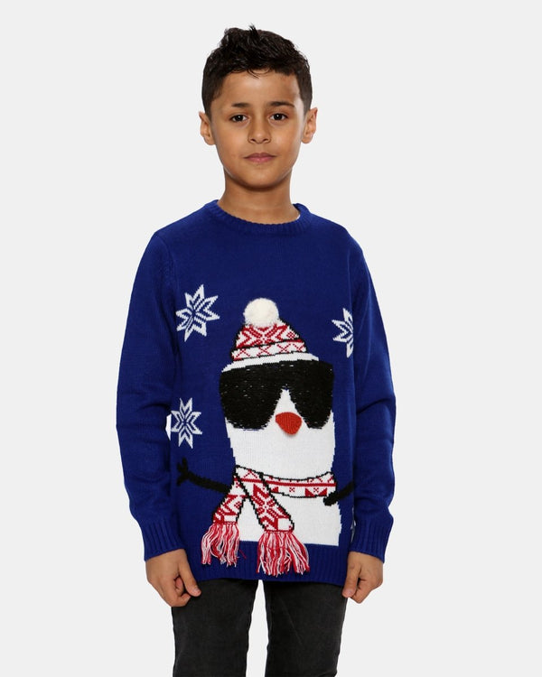 noroze Kids Snowman Blue Retro Christmas Jumper