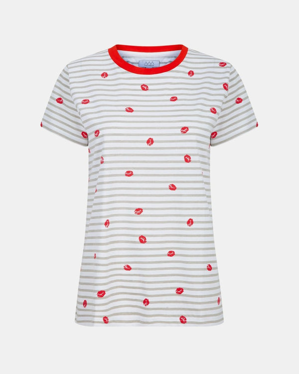 noroze Kiss Lips Stripe Grey Womens T-Shirt