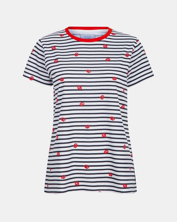 noroze Kiss Lips Stripe Navy Womens T-Shirt