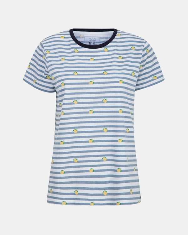 Noroze Lemon Stripe Navy Womens T-Shirt