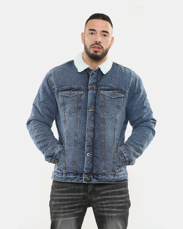 noroze Light Blue Sherpa Lined Denim Jacket