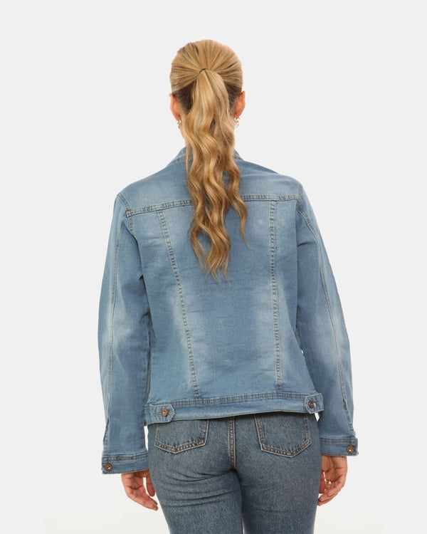 Noroze Light Blue Washed Detail Denim Jacket