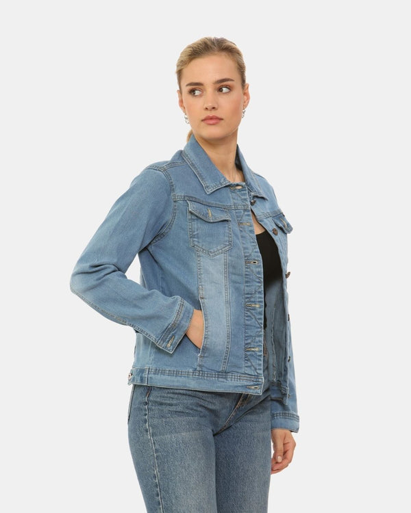 Noroze Light Blue Washed Detail Denim Jacket