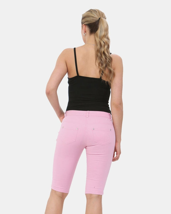 Noroze Light Pink Chino Capri Bengaline Shorts
