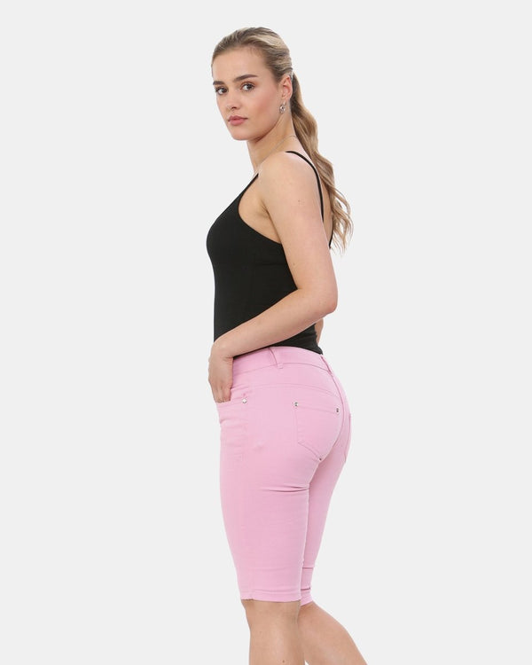 Noroze Light Pink Chino Capri Bengaline Shorts