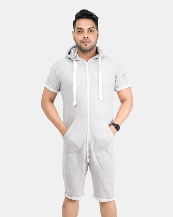 noroze Marl Grey Men One-Piece Jumpsuit