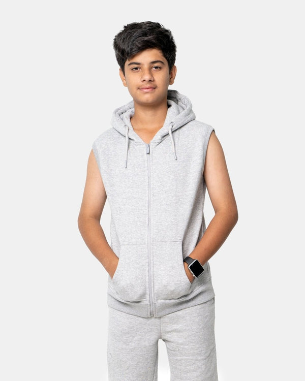 noroze Mel Grey Boys Gilet Sleeveless Hoodie