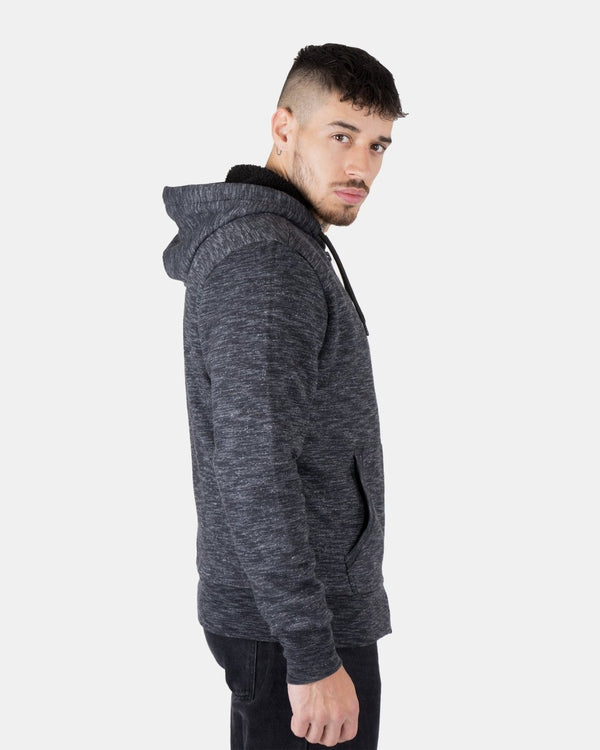 Noroze Melange Black Sherpa-Lined Hoodie
