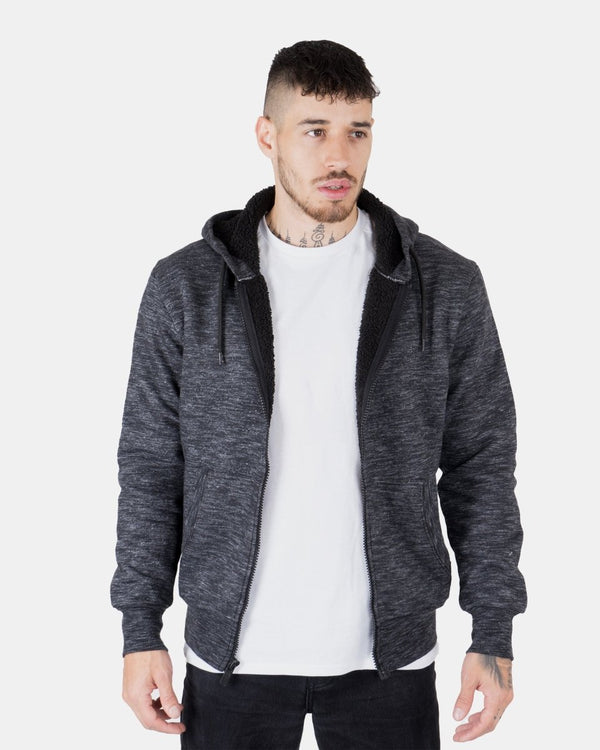 Noroze Melange Black Sherpa-Lined Hoodie