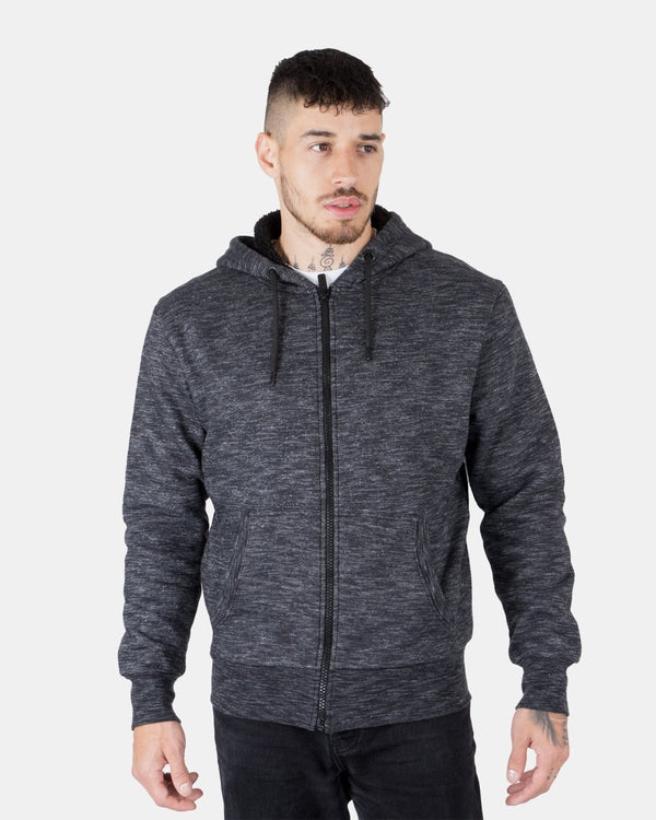 noroze Melange Black Sherpa-Lined Hoodie