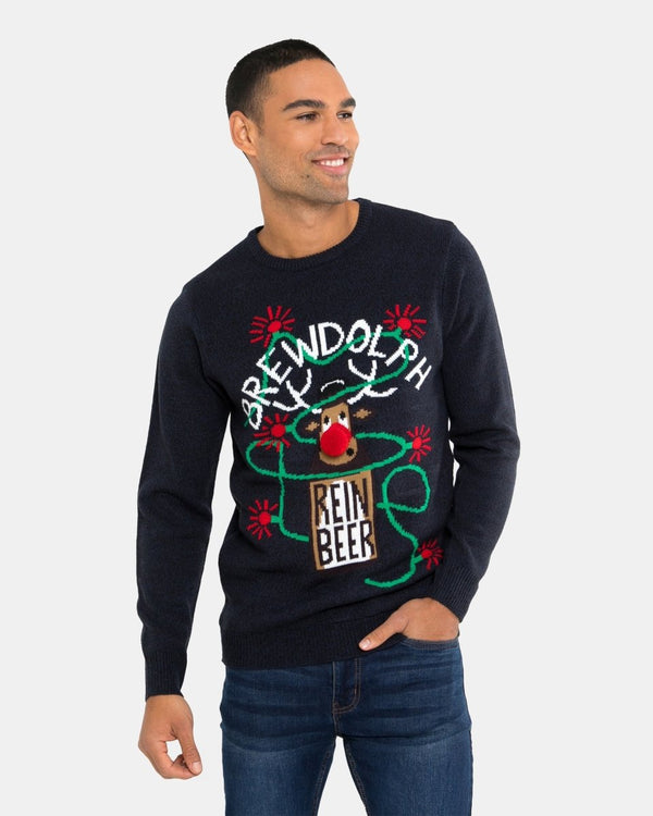 noroze Men Brewdolph Black Christmas Jumper