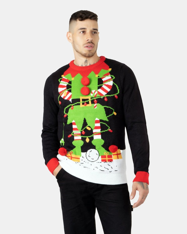 Noroze Men Elf Light Plug Black Christmas Jumper