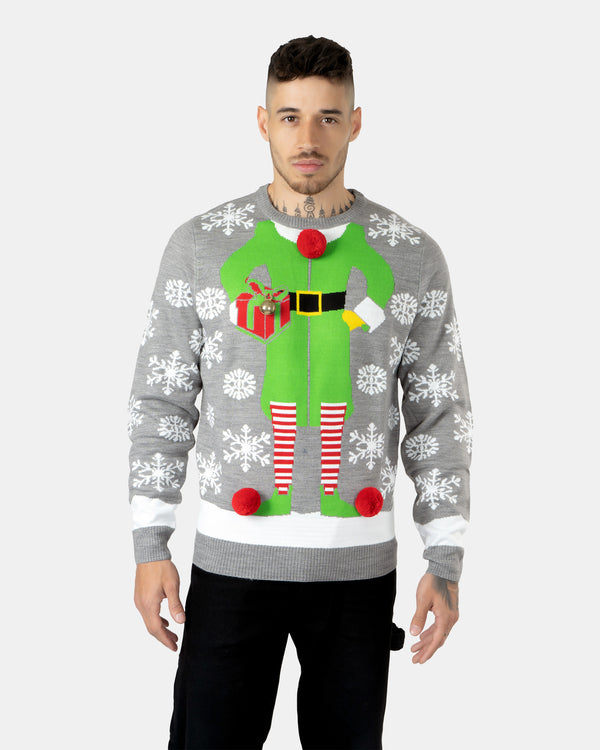 noroze Men Gift Elf Grey Xmas Jumper
