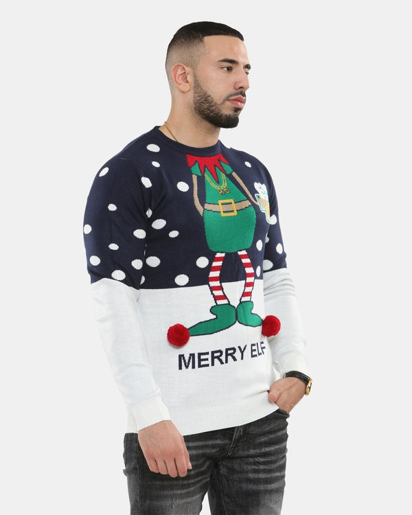 Noroze Men Merry Elf Navy Christmas Jumper