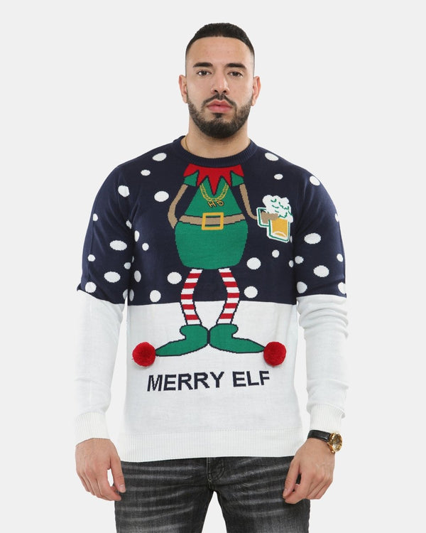 noroze Men Merry Elf Navy Christmas Jumper