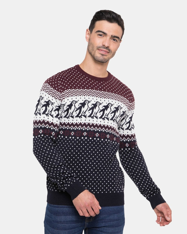 noroze Men Penguin Wine Christmas Jumper