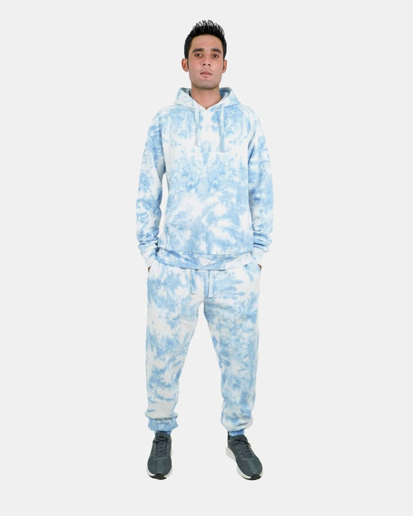 Noroze Men's Blue Fleece Tie-Dye Hoodie