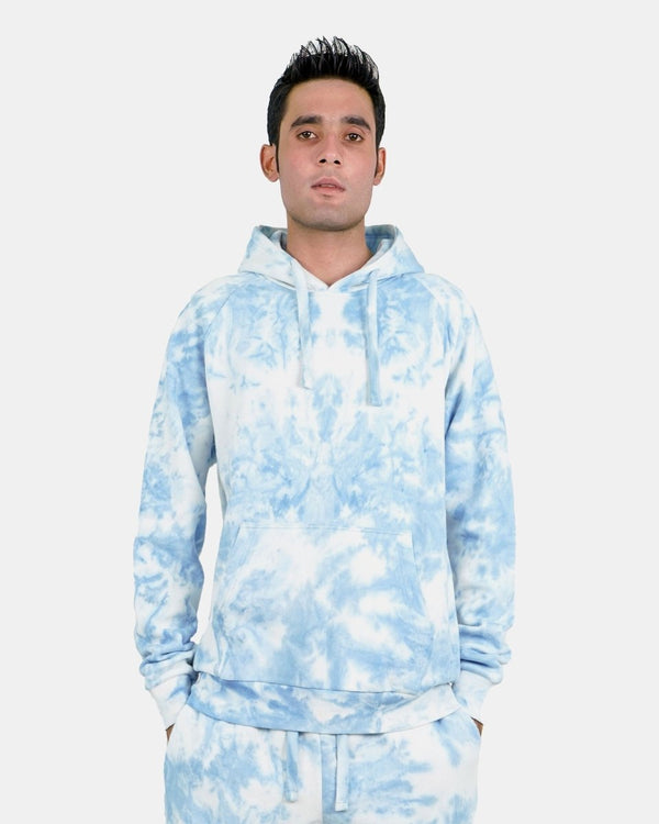noroze Men's Blue Fleece Tie-Dye Hoodie