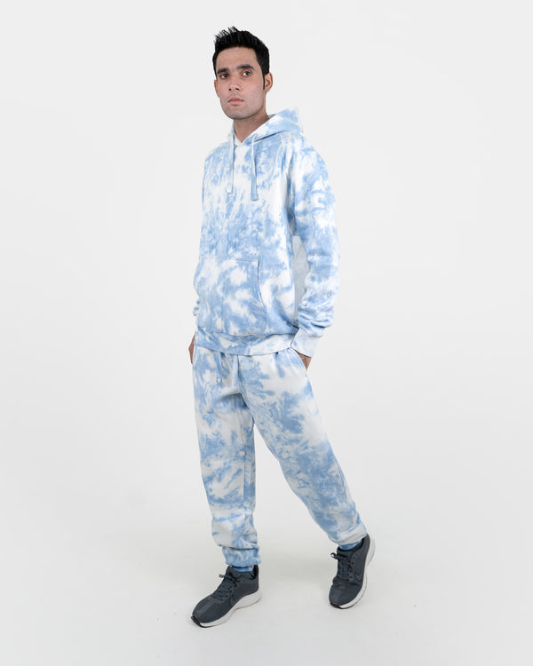 Noroze Men's Blue Fleece Tie-Dye Tracksuit