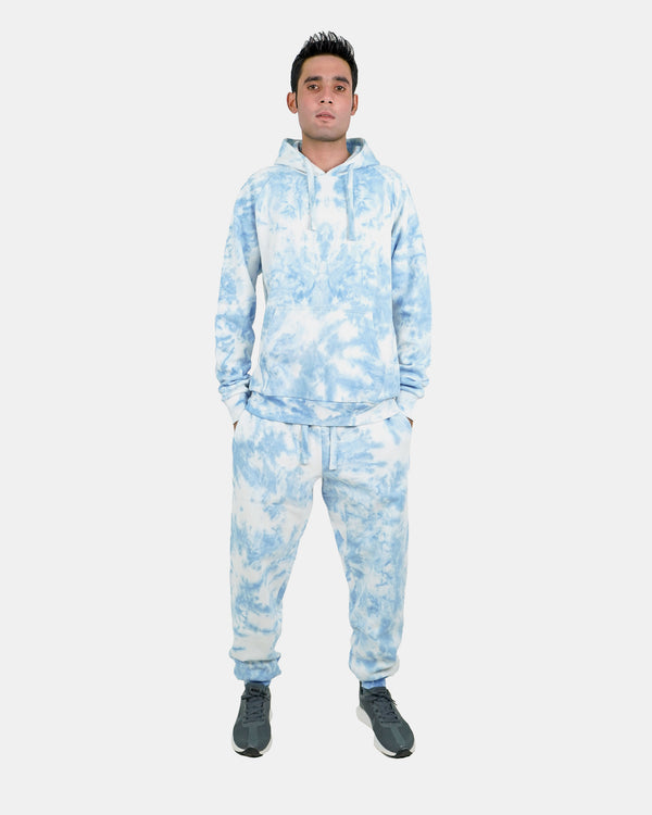 noroze Men's Blue Fleece Tie-Dye Tracksuit