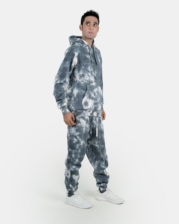 Noroze Men's Charcoal Fleece Tie-Dye Tracksuit