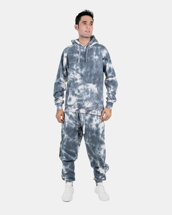 noroze Men's Charcoal Fleece Tie-Dye Tracksuit