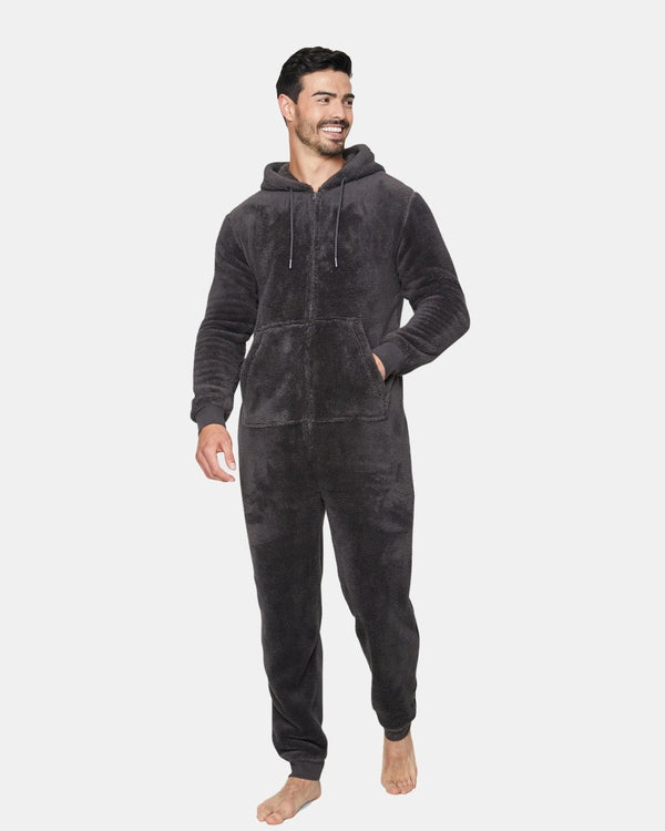 noroze Men's Charcoal Warm Hooded Onesie