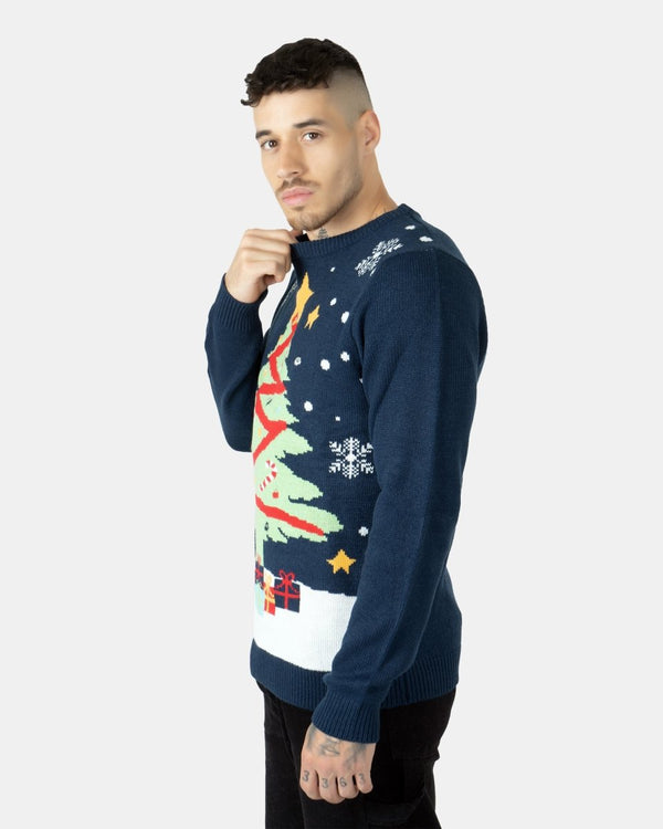 Noroze Men Xmas Tree Gift Navy Christmas Jumper