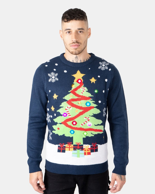 noroze Men Xmas Tree Gift Navy Christmas Jumper